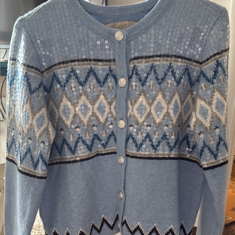 Loft With Sequins Elegant Blue Patterned Cardigan - image 2